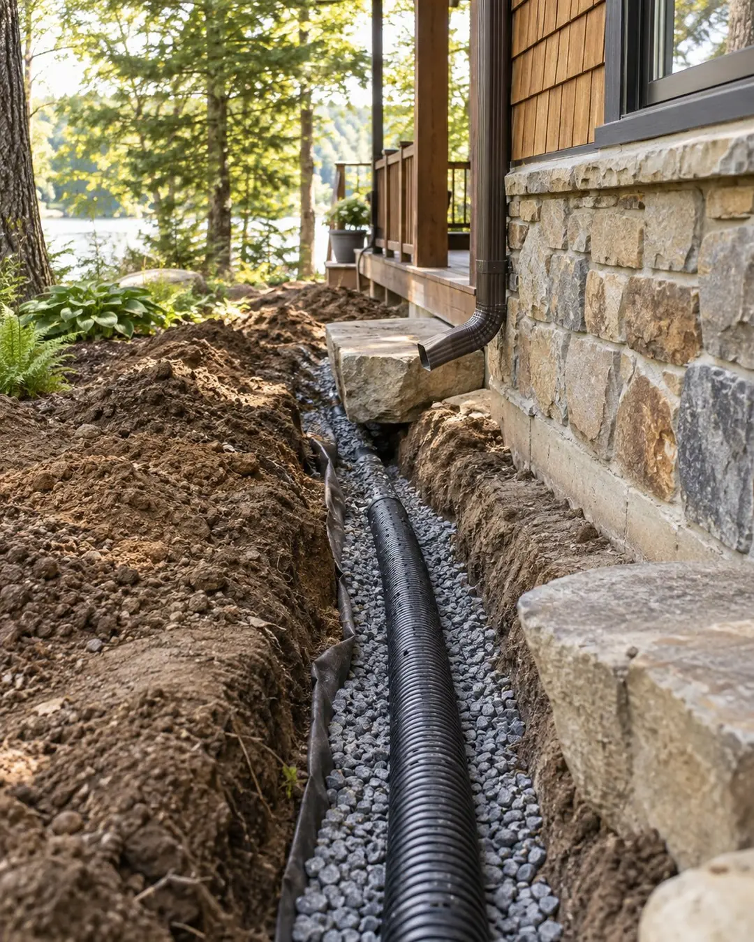 Drainage installation beside a Tennessee home