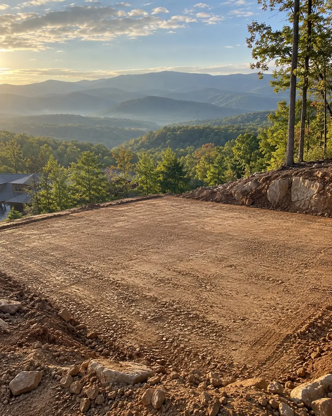 Prepared building pad on an East Tennessee hillside